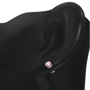 Vintage Royal Crown Celtic Rose Pink CZ Sterling Silver Stud Earrings - e455